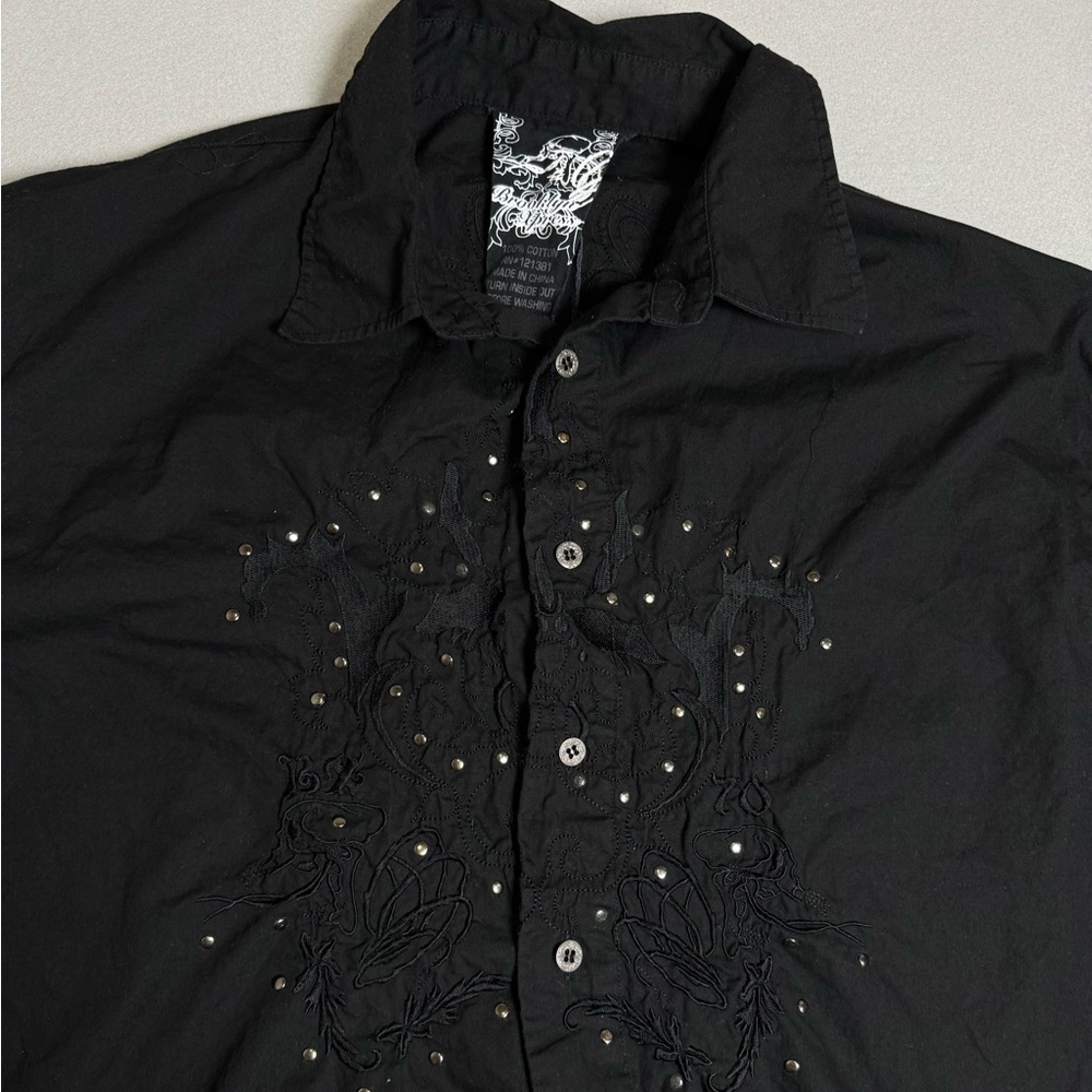Brooklyn Xpress Shirt Mens XXL Studs/Embroidery Button Y2K Long Sleeve Black